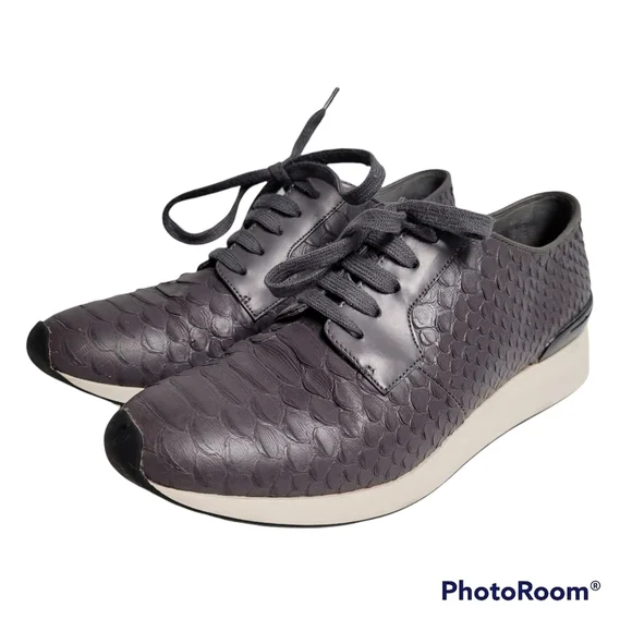 Vince Raynor Grey Python-print Leather Trainer Ceramic Lace Up Sneakers‎ - Picture 2 of 10